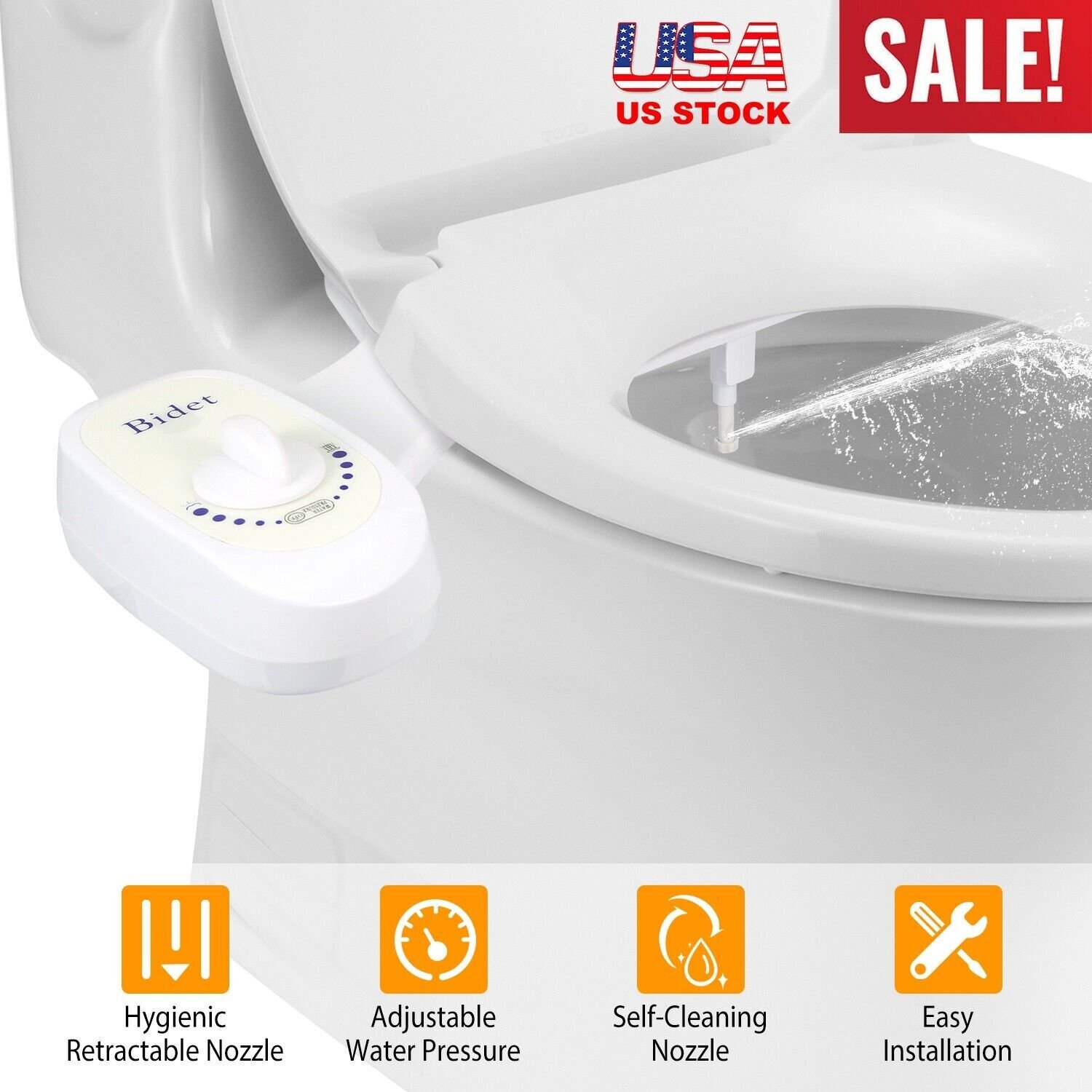 7/8" Adjustable Bidet Fresh Water Spray Kit Non Electric Toilet Seat Attachment - Image 3