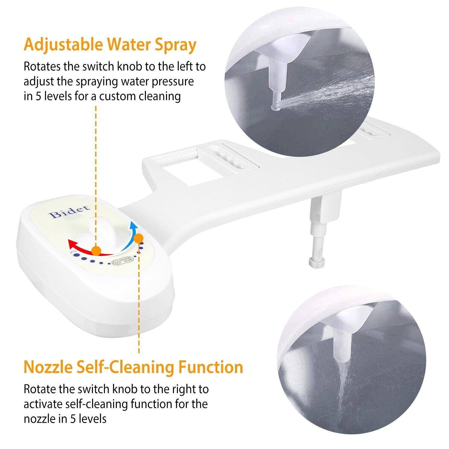 7/8" Adjustable Bidet Fresh Water Spray Kit Non Electric Toilet Seat Attachment - Image 4