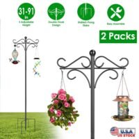 2Pack 76" Heavy Duty Double Shepherds Hooks 4 Adjustable Bird Feeder Pole Holder