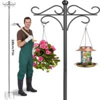 2 Pack Double Shepherds Hook for Outdoor 92" Bird Feeder Pole with 5 Prongs Base