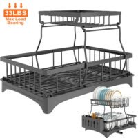 Detachable Dish Drying Rack 2-Tier Kitchen Dish Rack w/Chopstick Cage+Cup Holder