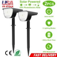 2Pcs Solar Powered Landscape Spotlights Auto On/Off Lights Wall Garden Lights