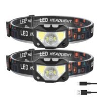 2Packs Rechargeable Motion Sensor Headlamp COB LED Camping Headlight Torch Light