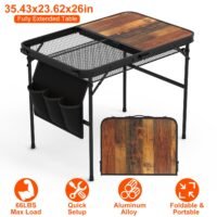 Height Adjustable Foldable Camping Table w/Mesh Desktop Aluminum Grill BBQ Table