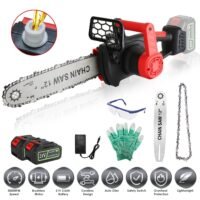 12" Handheld Electric Cordless Chainsaw w/ 2Pcs Battery & Charger Wood Cutting