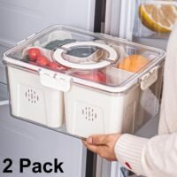 2PCS 4 Grids Airtight Fruit Storage Containers with Lids for Fridge Refrigerator