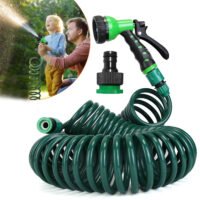 65FT EVA Recoil Garden Hose Flexible Self-coiling Water Hose w/ 3/4”&1/2”Adapter