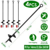 4Pack 2.76in Ground Auger Stakes Wide Spiral Drill Bits Soil Hole Digging Drills