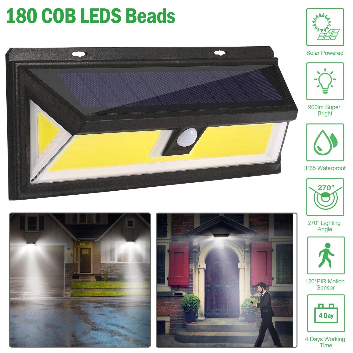 180LED Solar Power Lamp Outdoor Garden Wall Waterproof Lamp Motion Sensor Light