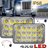 2PCS 4x6" Car LED Headlights Hi/Lo Beam Projector IP68 for 10-80V Car SUV Truck