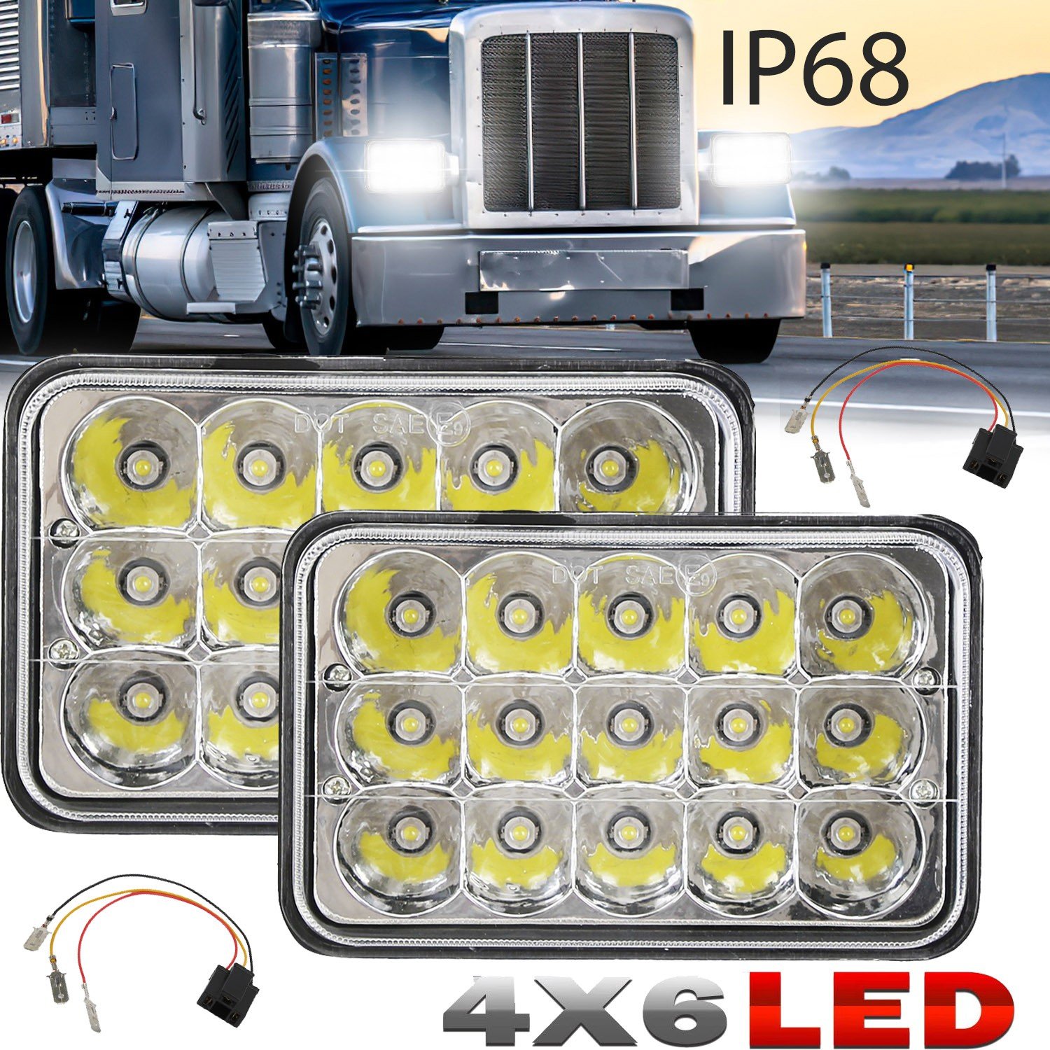 2PCS 4x6" Car LED Headlights Hi/Lo Beam Projector IP68 for 10-80V Car SUV Truck