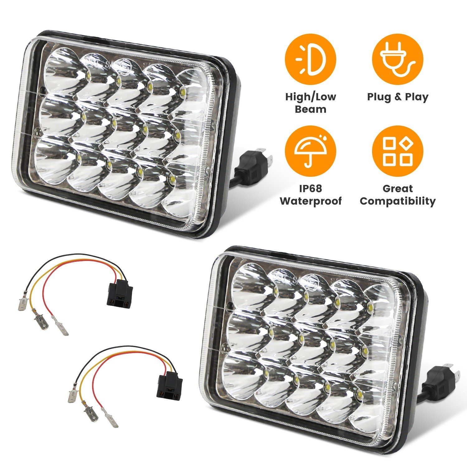 2PCS 4x6" Car LED Headlights Hi/Lo Beam Projector IP68 for 10-80V Car SUV Truck - Image 3