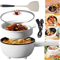 3L Electric Hot Pot w/ Steamer Non-Stick Frying Pan Noodles Cooker Simmered Rice