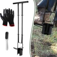 Bulb Planter Tool Long Handle Serrated Base Gardening Bulb Transplanter w/Gloves
