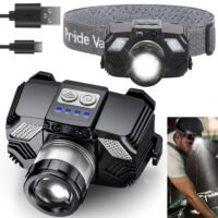 USB Rechargeable LED Headlamp Zoomable Head Torches Flashlight w/ Motion Sensor