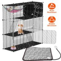 Heated Cat Cage for Indoor Cats House Enclosure Playpen w/Waterproof Heating Mat