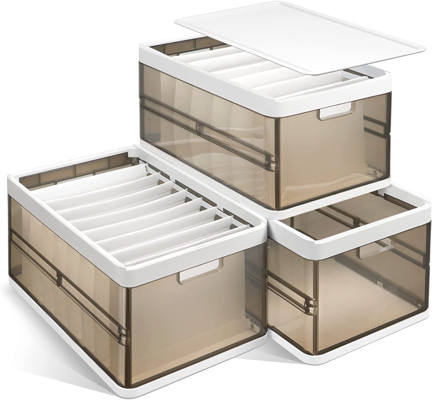 3 Pack Foldable Storage Bin with Lid Stackable Plastic Clothes Closet Organize