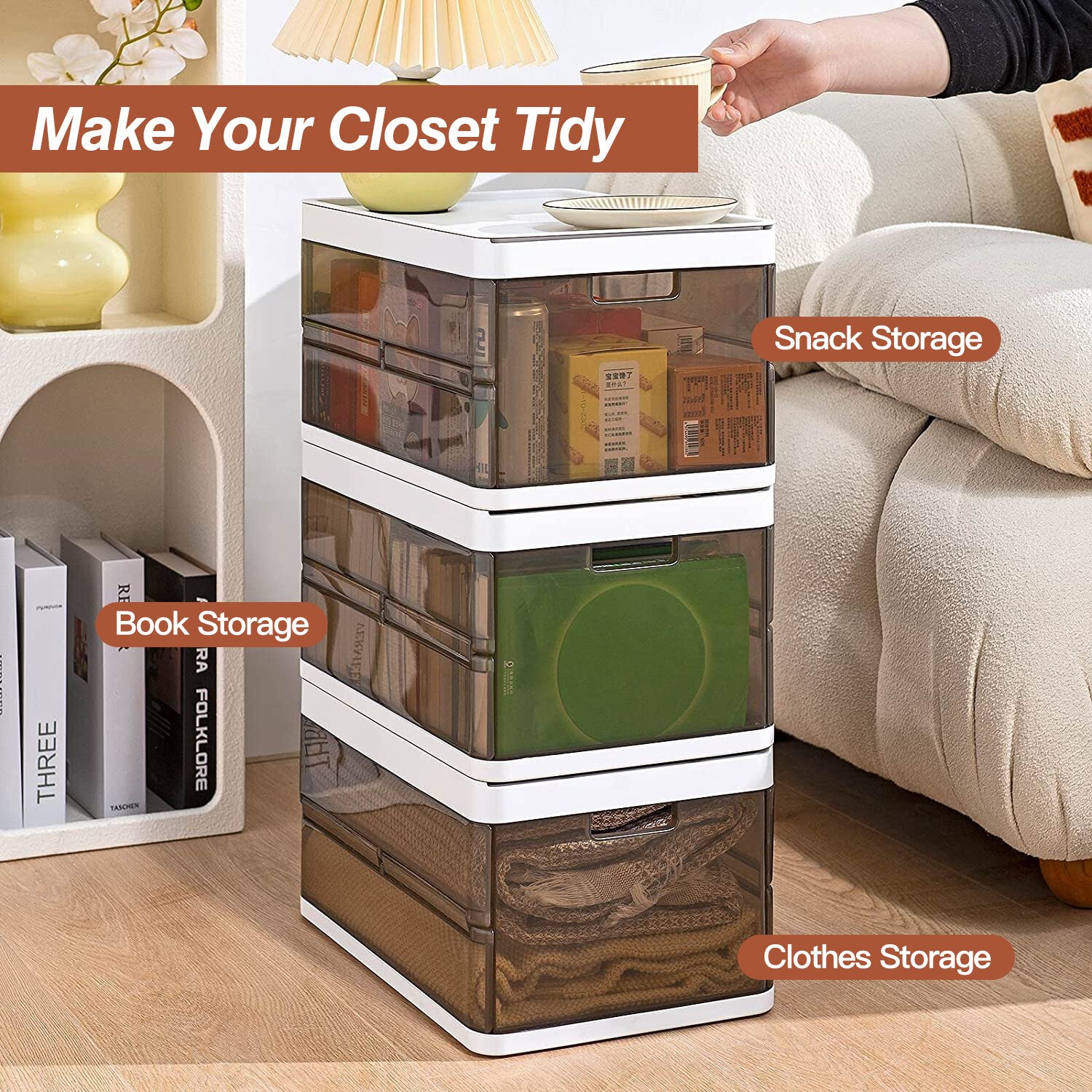 3 Pack Foldable Storage Bin with Lid Stackable Plastic Clothes Closet Organize - Image 4