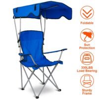 Outdoor Folding Patio Camping Beach Chair with Shade Canopy Heavy Duty 330lbs