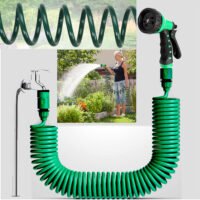 49FT EVA Recoil Garden Hose Flexible Self-coiling Water Hose w/ 7 Spraying Modes