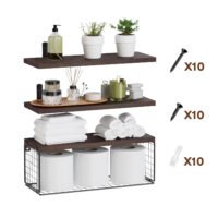 Floating Shelves with Basket Shelf Over Toilet Wooden Shelves Bath Wall Mounted