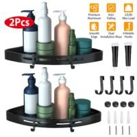 2Pcs Shower Caddy Shelf Corner No Drilling Trays Bathroom Anti-falling Organizer