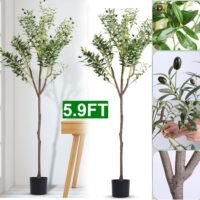 5.9FT Artificial Olive Tree in Planter Indoor Outdoor Fake Olive Plants w/Fruits