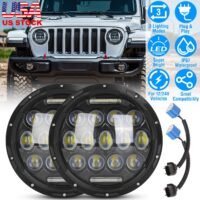 Pair 7" 75W Round LED Headlights Halo Angel Eyes For Jeep Wrangler JK LJ TJ CJ