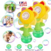 2 Pack Kids Bubble Machines with Lights Standing Rechargeable Bubble Maker Toy