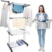 3-Tier Clothes Drying Rack Folding Laundry Drying Rack w/Rolling Wheels 2 Wings 617201854815