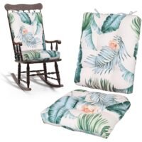 2PCS Waterproof Rocking Chair Cushion Patio Seat Tufted Chair Pad BeigeColorLeaf