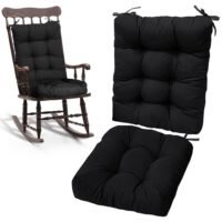 2PCS Waterproof Rocking Chair Cushion Soft Patio Seat Tufted Chair Pad - Black