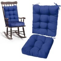 2PCS Waterproof Rocking Chair Cushion Patio Seat Tufted Chair Pads Navy Blue
