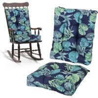 2PCS Waterproof Rocking Chair Cushion Patio Seat Tufted Chair Pad BlackCyanLeaf
