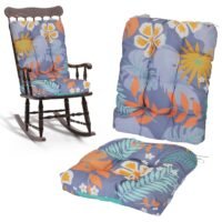 2PCS Waterproof Rocking Chair Cushion Patio Seat Tufted Chair Pad GreyOrangeLeaf