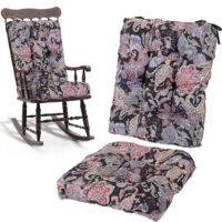 2PCS Waterproof Rocking Chair Cushion Patio Seat Tufted Chair Pads BlackPinkLeaf