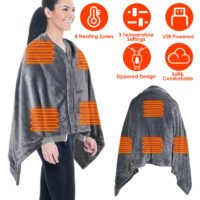 Winter Heated Poncho Shawl Wrap USB Powered Heating Blanket w/ Zipper Washable